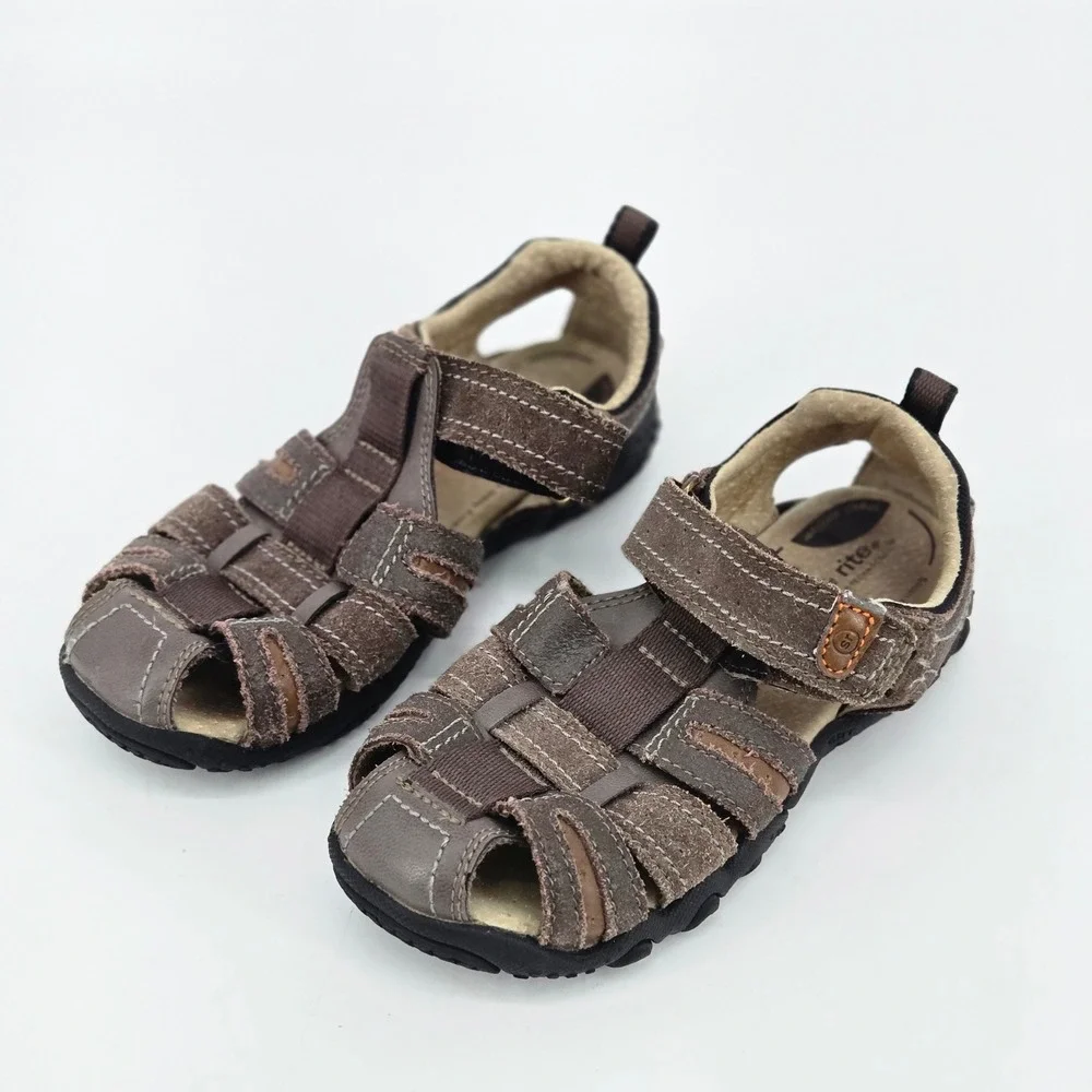 Stride Rite SRT Ericson Boys Brown Leather Closed Toe Fisherman Sandals 12W VGUC